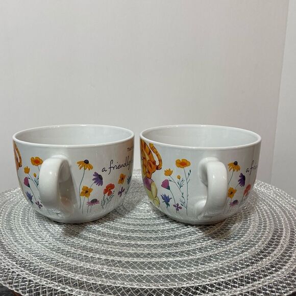Disney Winnie the Pooh Among the Flowers Soup Mugs with handle set of 2 NWT - Picture 5 of 9